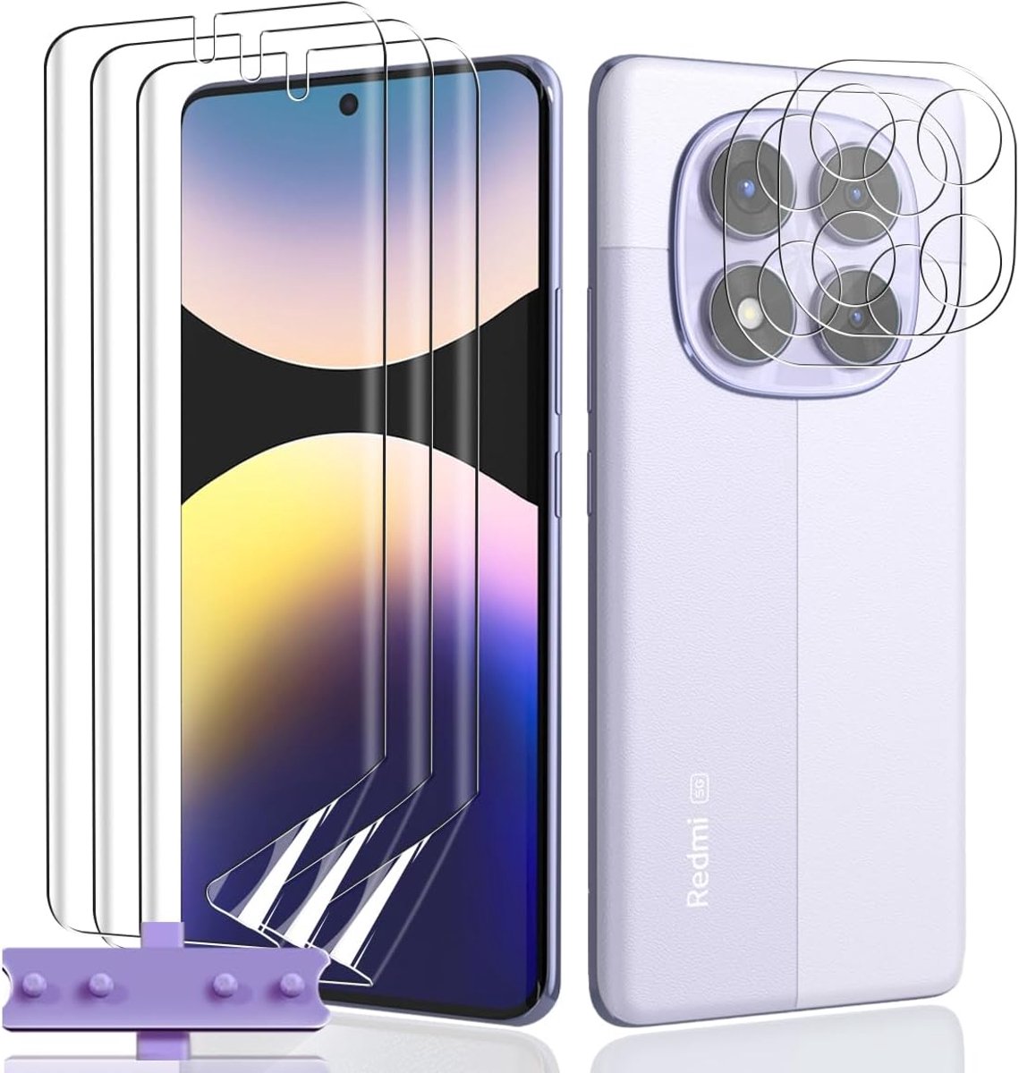 Displaybeschermfolie voor Xiaomi Redmi Note 14 Pro 5G, HD hydrogelfolie flexibel 3 stuks en gehard glas camera 2 stuks, HD transparante krasbestendige displaybeschermfolie