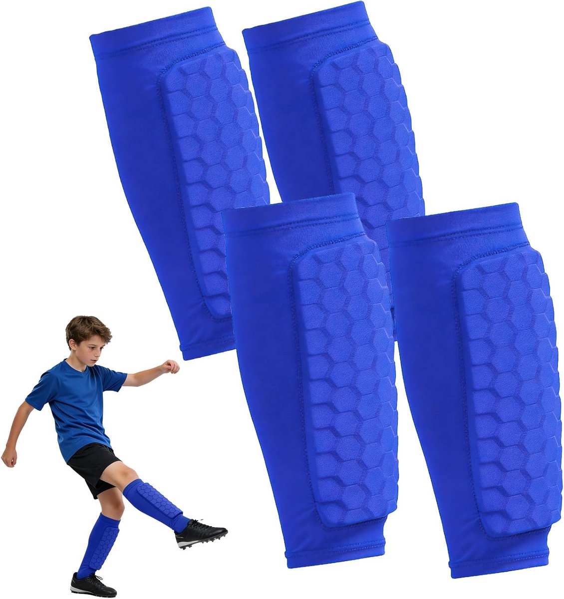 Scheenbeschermerset, 1 Paar Scheenbeschermerhouders voor Kinderen, & 1 Paar Sportsokken met Grip | Complete Set met Antislipbescherming voor Voetbal, Basketbal, Tennis, Hardlopen
