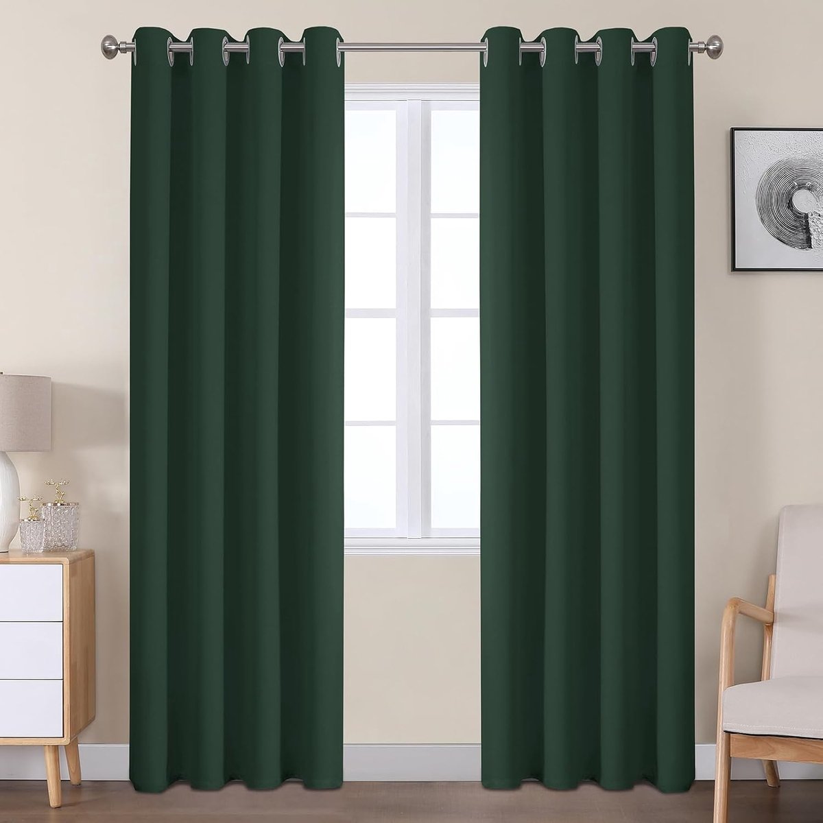 gordijnen met ringen, woonkamer, 183 cm hoog, thermische gordijnen, ondoorzichtig, dik thermogordijn, koudebescherming, warm, 183 x 117 cm (h x b), donkergroen, set van