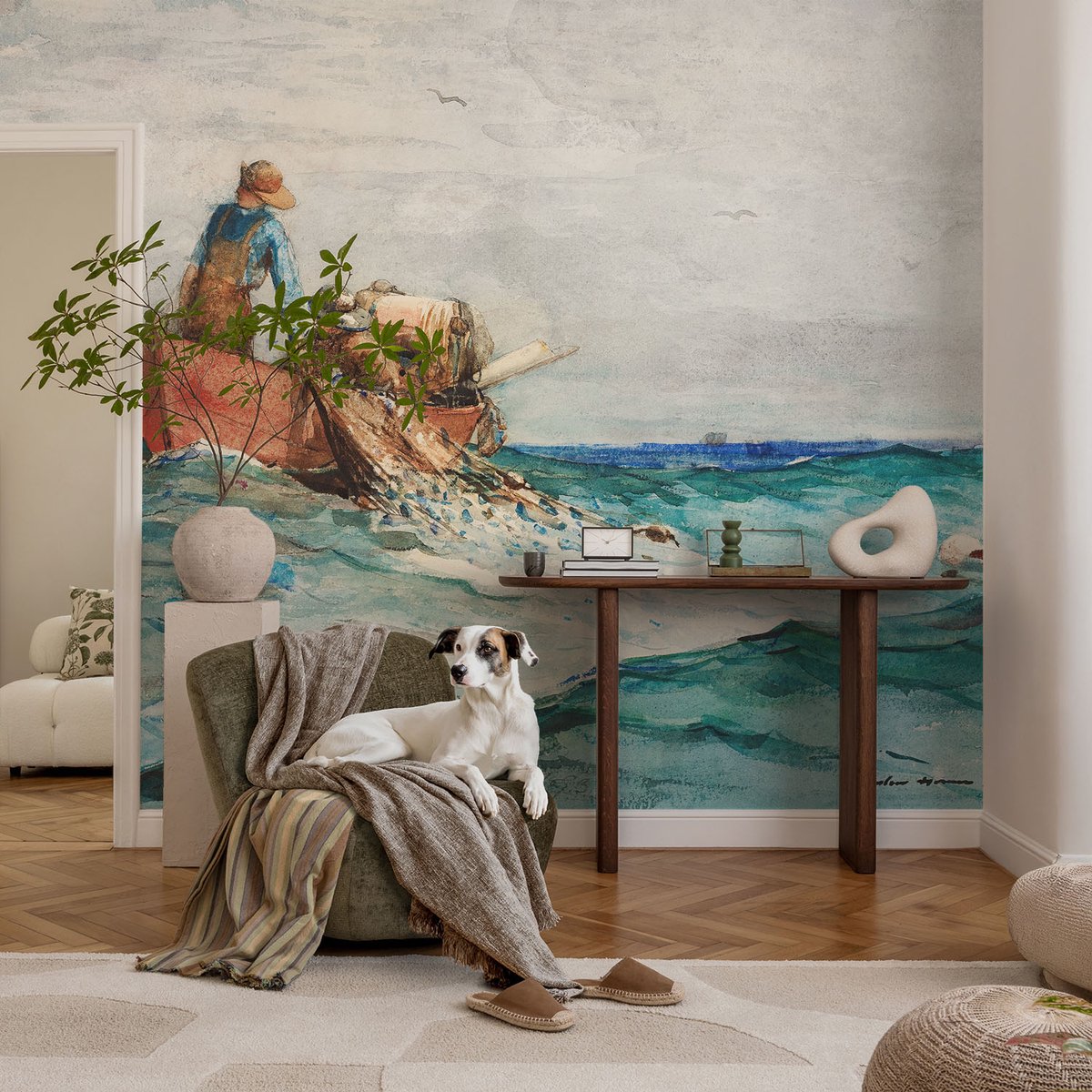 Coloray Vliesbehang - Blauw Snellijm Behang - 104x70 cm - Zee-Expeditie Muurschildering - Gang behang Landschappen - Fotobehang Vlies - Slaapkamer behang