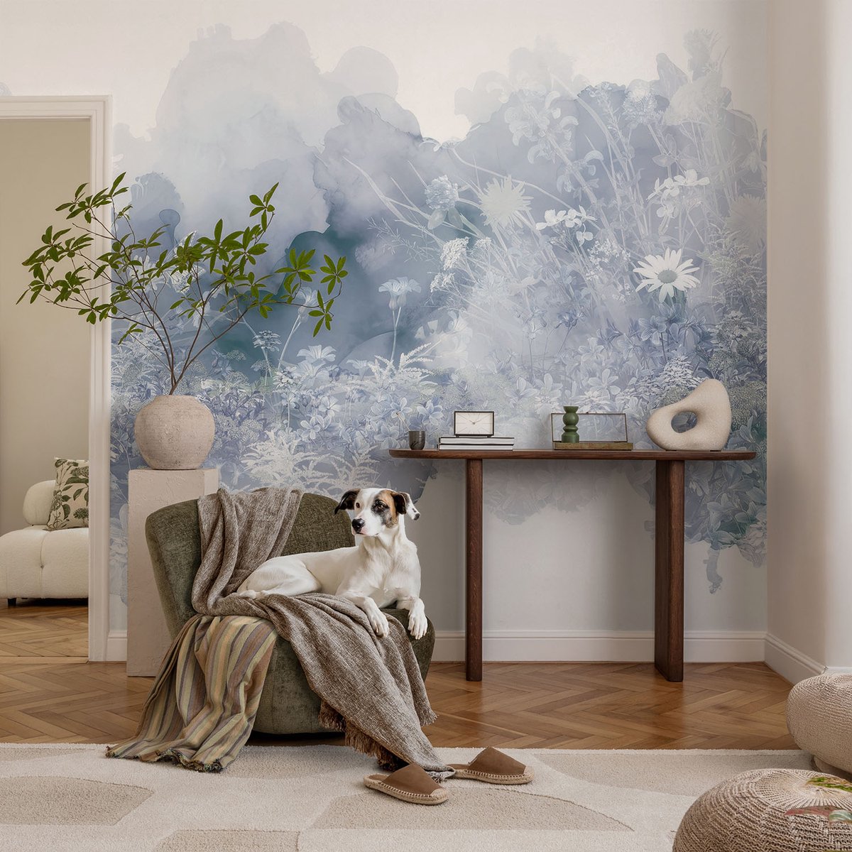 Coloray Vliesbehang - Wit Snellijm Behang - 104x70 cm - Bloemenweide Muurschildering - Slaapkamer behang Bloemen En Planten - Fotobehang Vlies - Gang behang