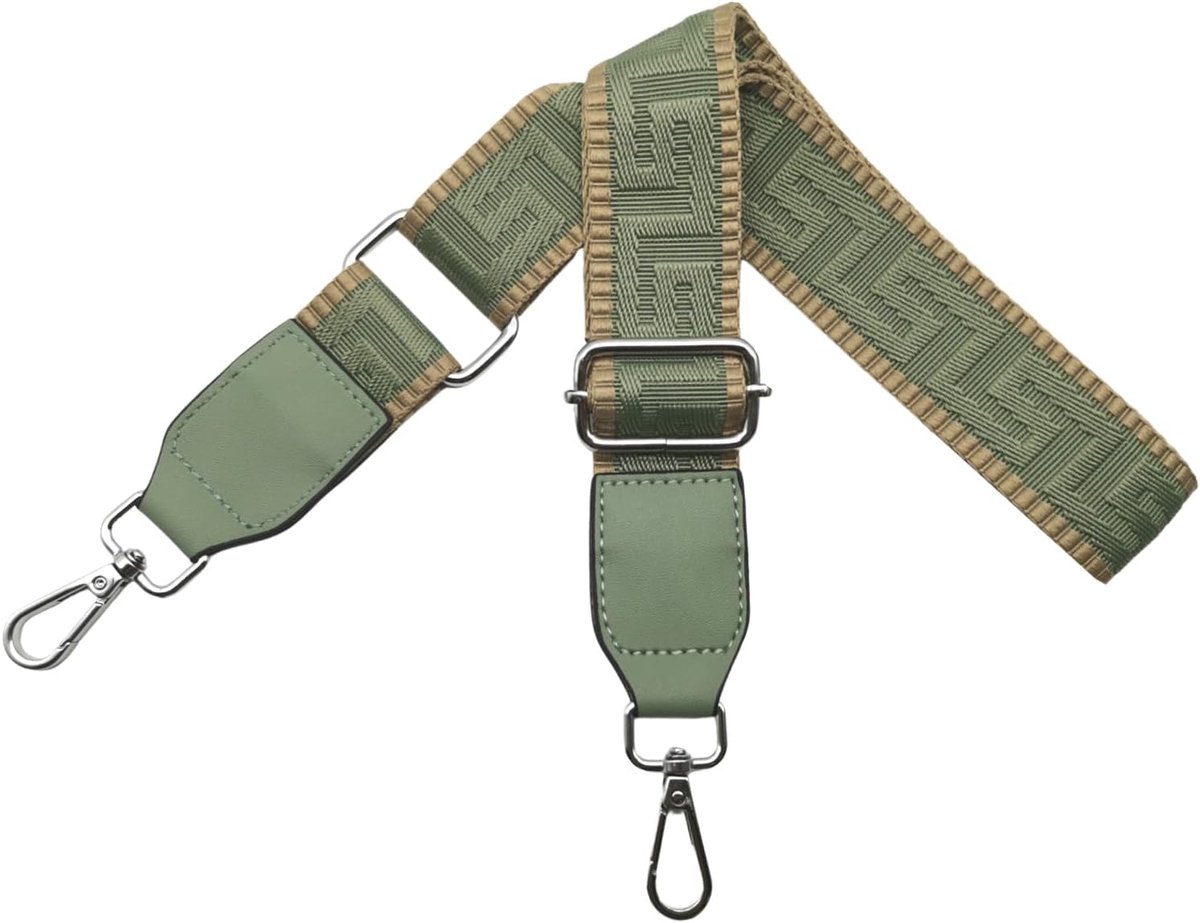 Schouderriem voor tas, tasriemen om te wisselen, verstelbare tasriem, breed 3,8 cm, met leer, zilveren karabijnhaak, tassenband, schouderriem voor dames, handtassen, matchagroen, T34