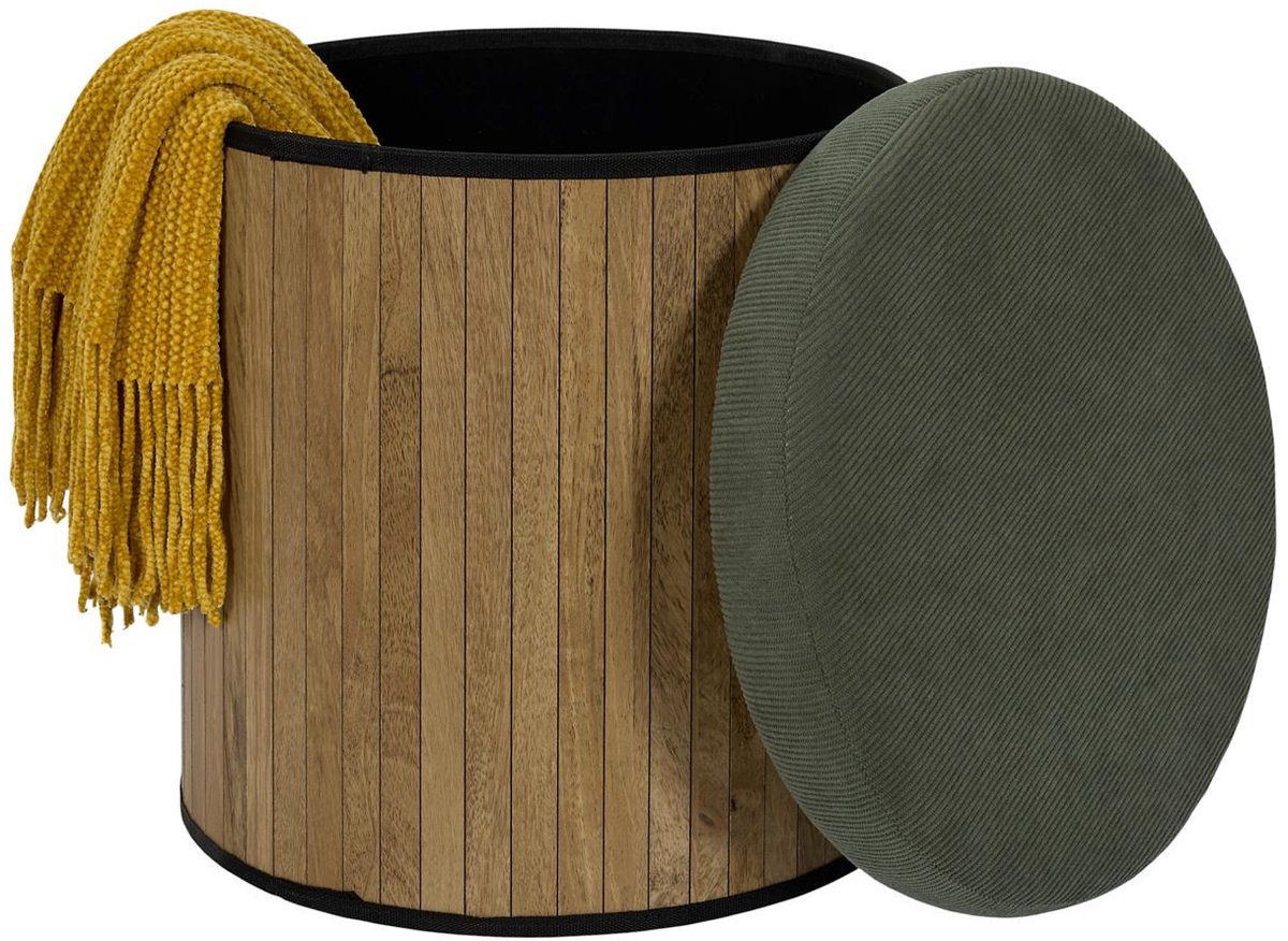 HOME DECO FACTORY Poef - heritage - groen - hout/polyester - 38 cm