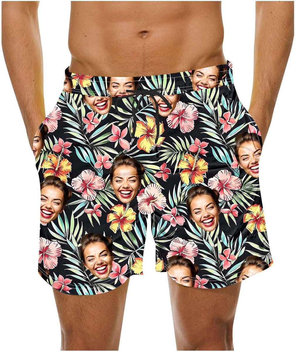 Generisch Badehose Personalisiert Herren - Badeshorts mit Gesicht Foto Bedrucken Lassen, Badehosen Lustig Männer Lustige Hawaii Swimming Shorts Lang Sommer Schwimmhose Schnelltrocknend