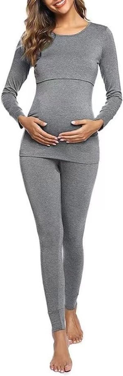 Zwangerschapspyjama voor dames, met lange mouwen, nachtkleding, warme loungewear, nachtkleding