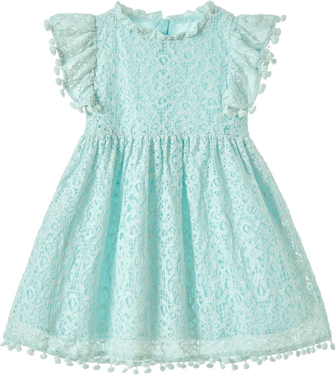 Prinsessenjurk voor kleine kinderen, vintage, pompon, platte mouwen, feestjurk