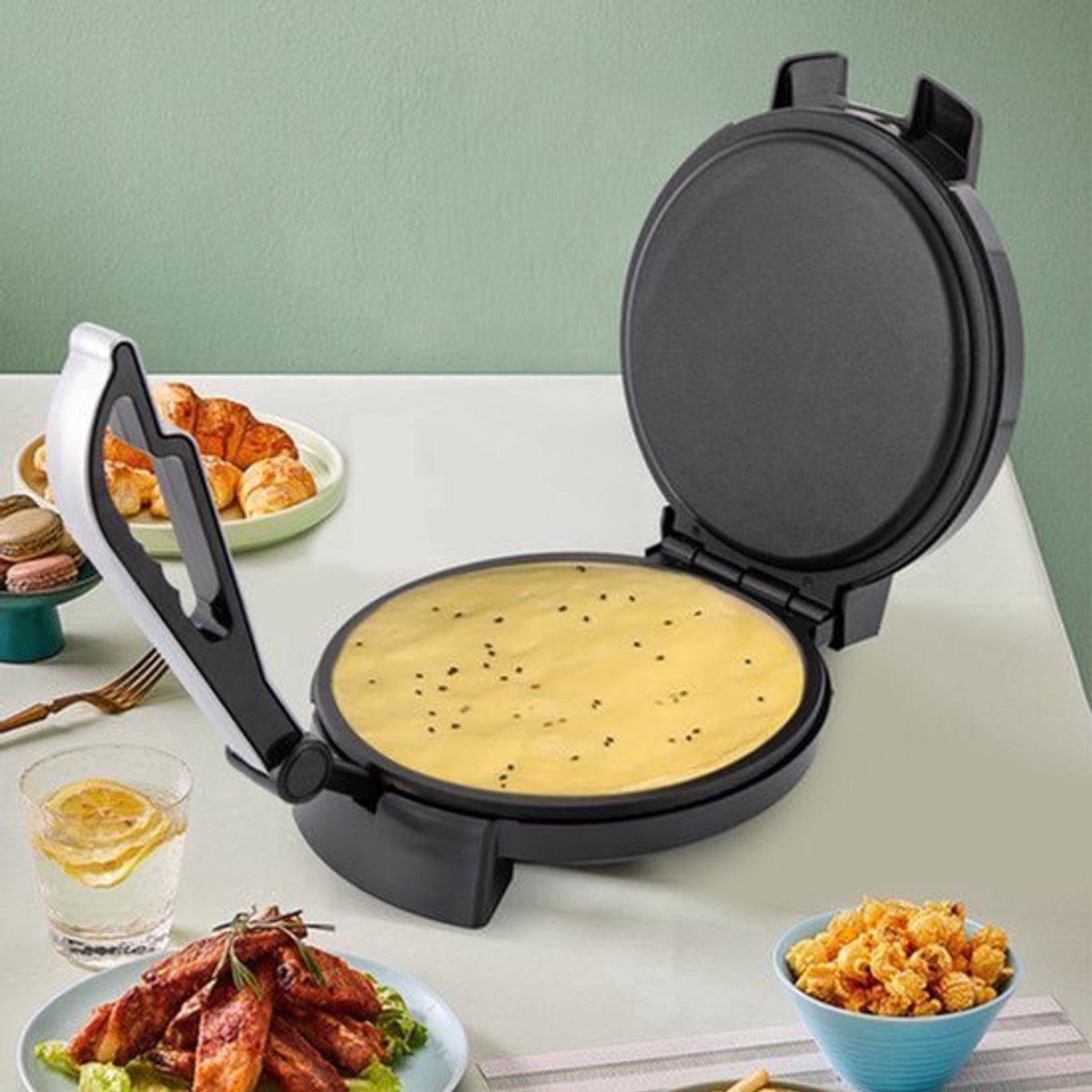 Elektrische Pannenkoekenmaker - Zwart - 1200 W - Non-stick - RVS - Voor Naan En Tortilla