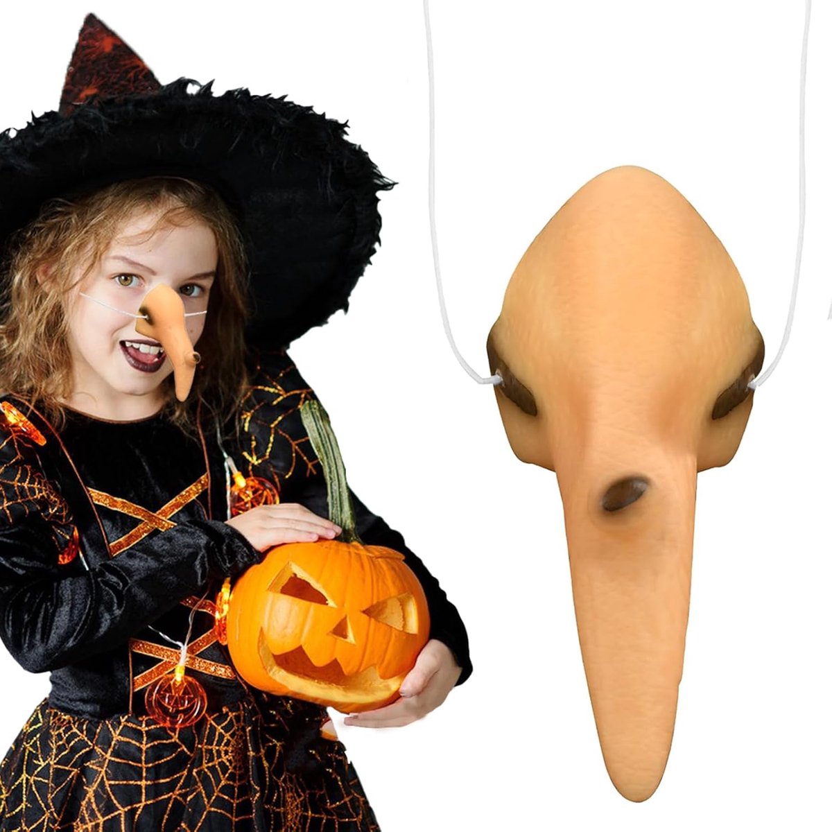 Halloween-accessoires, kunstneus, heksenneus, latex, met elastisch koord, voor kinderen, volwassenen, Halloween, cosplay, feestaccessoires