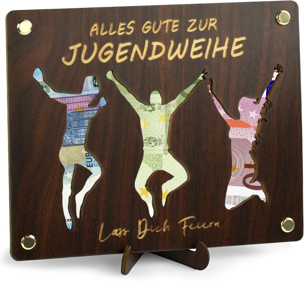 geldgeschenken, houten verpakking voor geldgeschenken, jeugdwijding, meisjes, jongens, geldgeschenken van hout, incl. standaard (B)