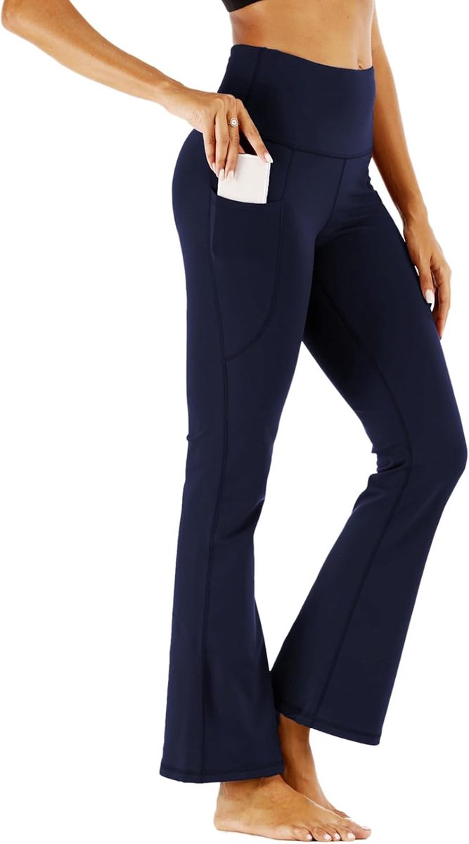 Sportlegging voor dames, flared hoge taille, yogabroek voor dames, lange wijde pijpen, bootcut, slagbroek, joggingbroek, jazzpants met zakken