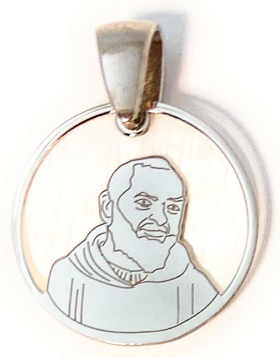 Padre Pio-medaille van sterling zilver en parelmoer, Sterling zilver, Geen edelsteen