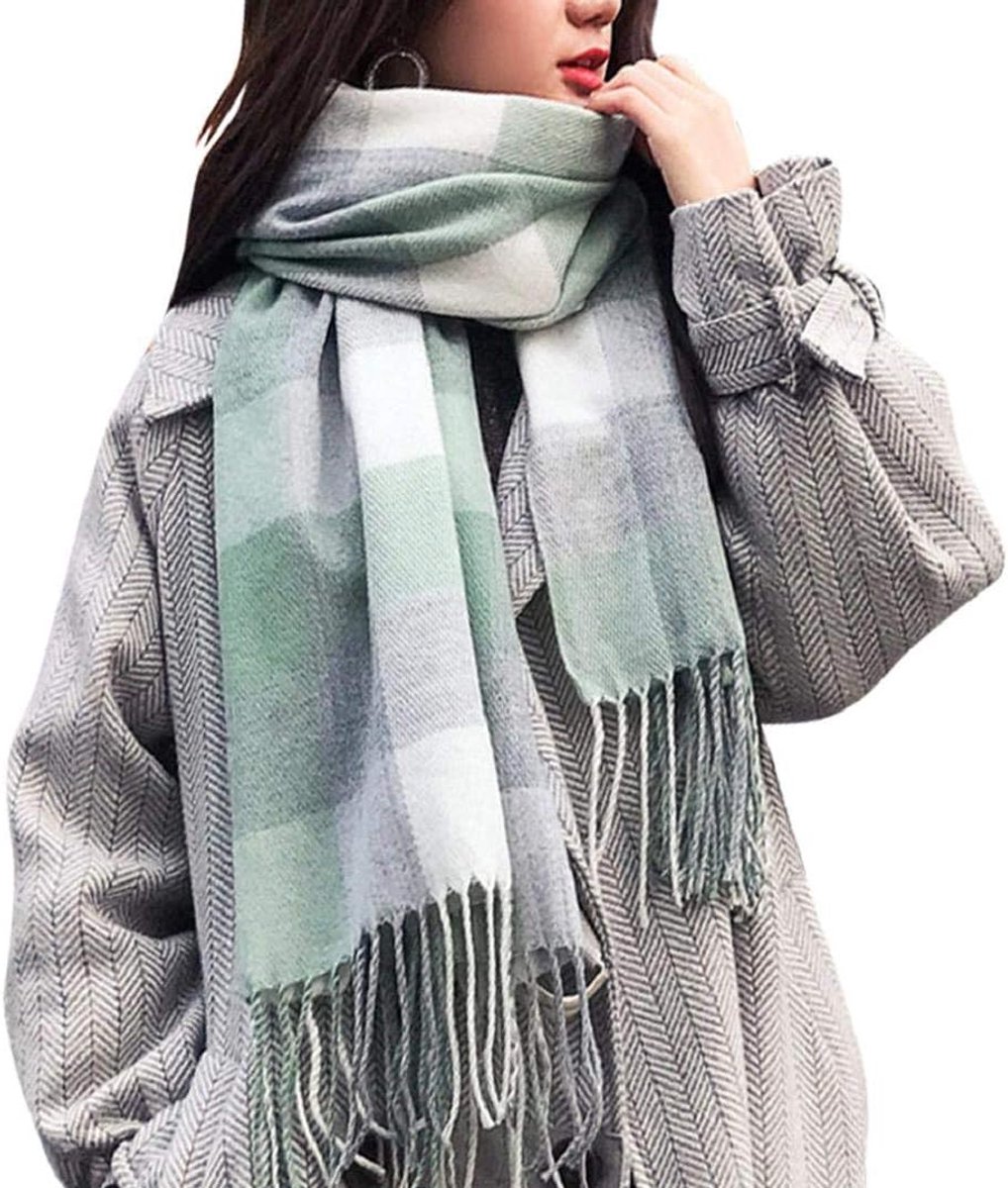 Sjaal dames winter dames winter sjaal pullover mantel meisje grote tartan wrap gebreide sjaal winter dames poncho dames winter sjaal stola pashmina voor dames, Y-wit groen, Eén maat