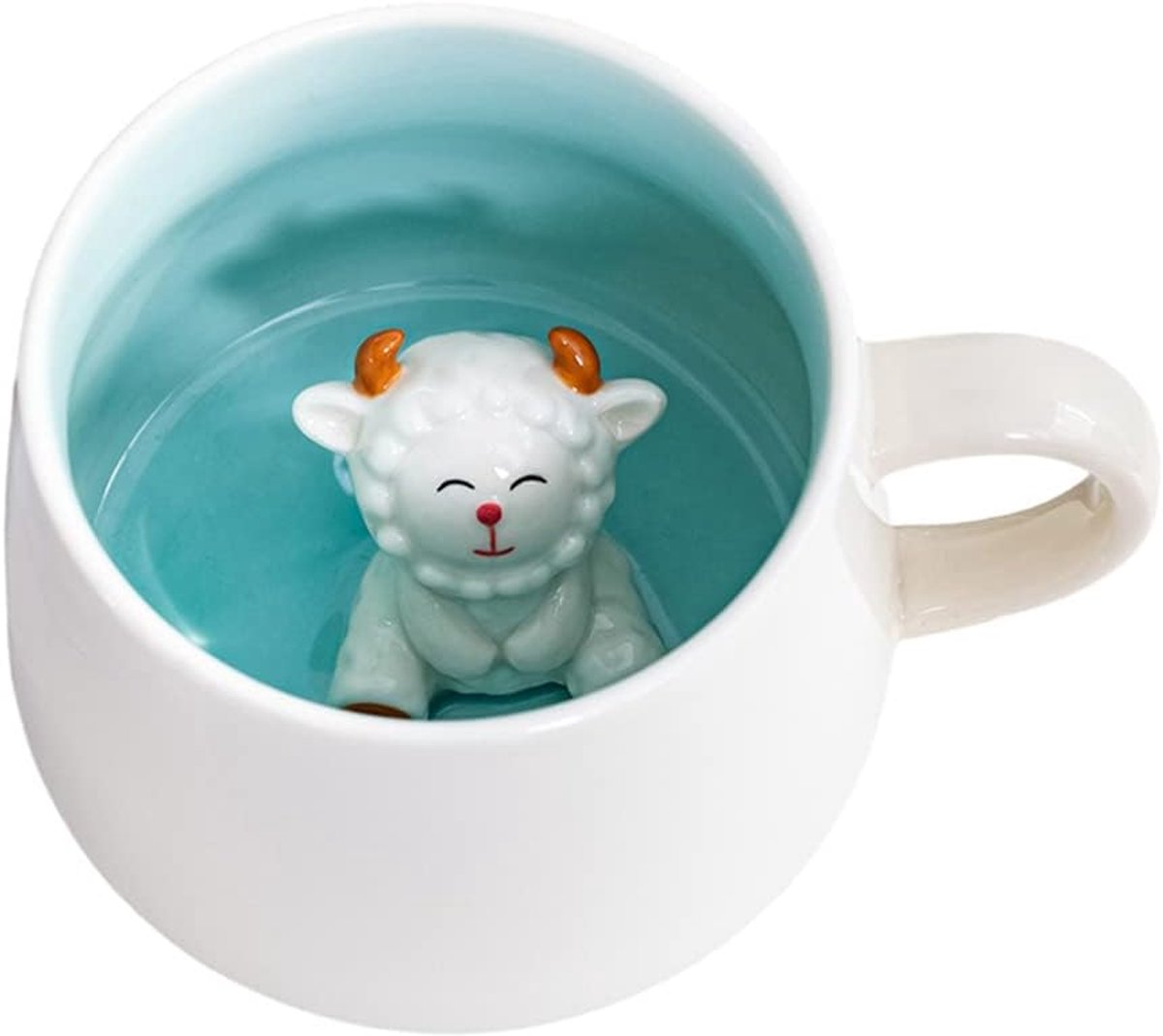 3D keramische koffiemok dier binnen beker, 350ml schattige handgemaakte dierlijke beeldje keramiek melk beker, Kerstmis, verjaardag, Moederdag geschenken (schapen)