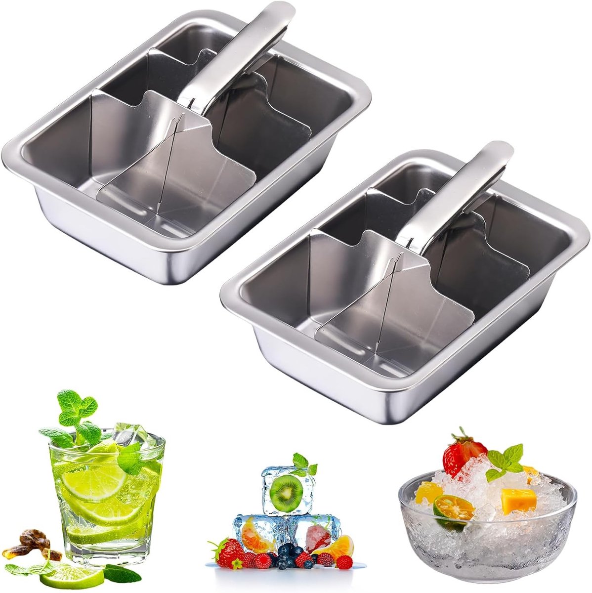 Grote metalen ijsblokjesvormen met handvat, 12 vierkante ijsblokjes voor dranken, whisky en cocktails (18.5×12.5×4.5cm)