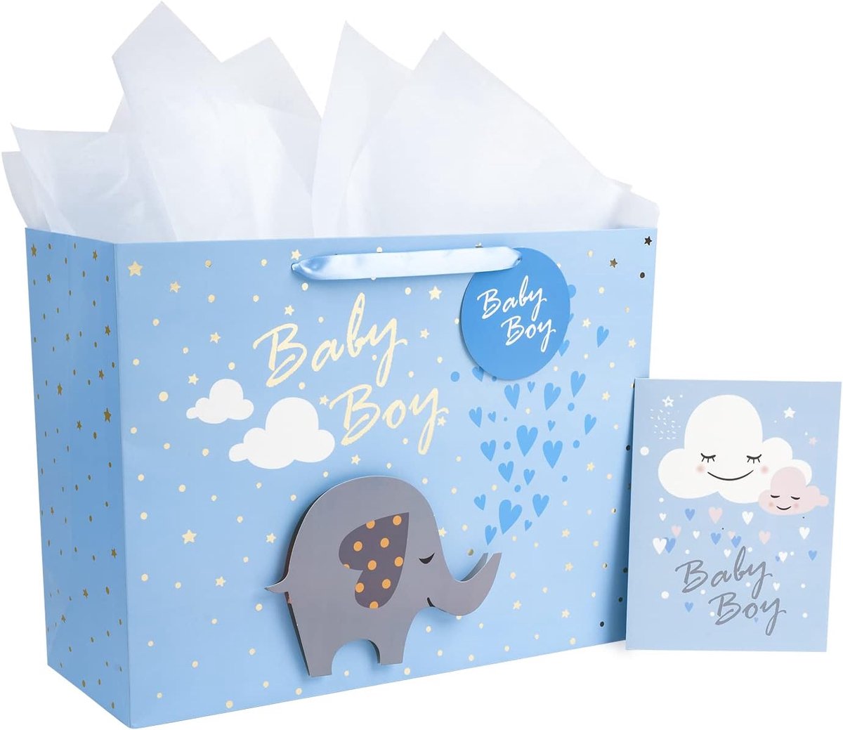 Extra grote geschenktas met cadeaukaart en wit zijdepapier - Baby Boy 3D Making Design - 40,7 × 15,3 × 30,5 cm