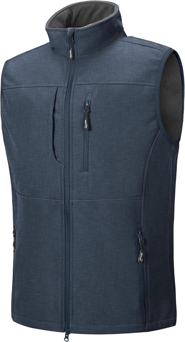 Ventures Softshellvest voor heren, waterdicht, winddicht, mouwloos, sportief, meerdere zakken, body, warm, golf softshellvest voor mannen, grijs/blauw, M