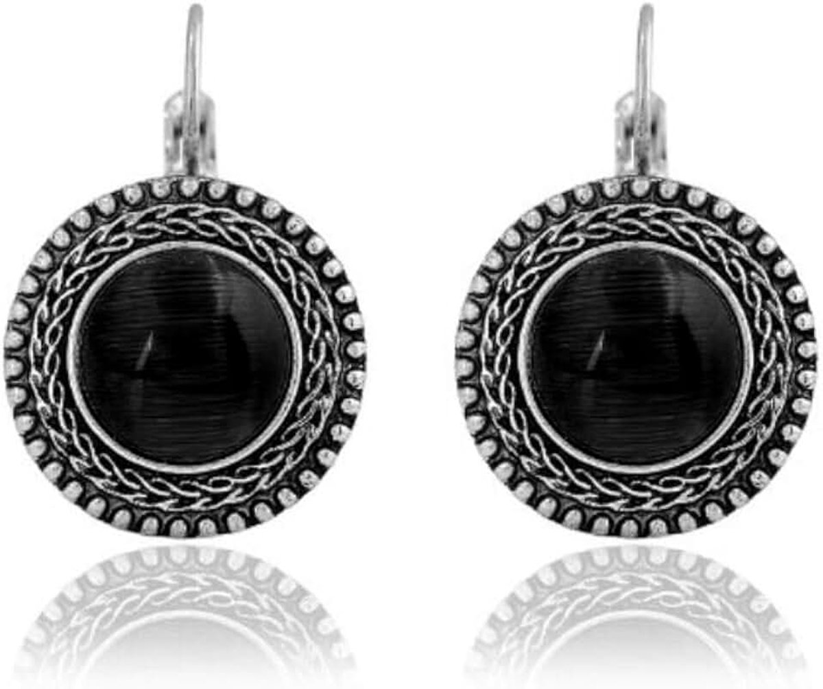 Zilver dames oorbellen oorhangers met zwarte opaal