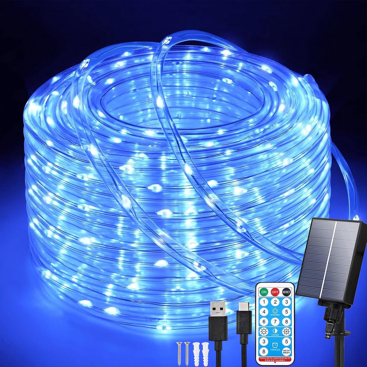 LED-lichtslang voor buiten, 20meter, 200LED's, waterdichte buisverlichting met 8 lichtstanden aangestuurde lichtslingers voor kerst, bruiloft, boom, terras, gazon, tuin