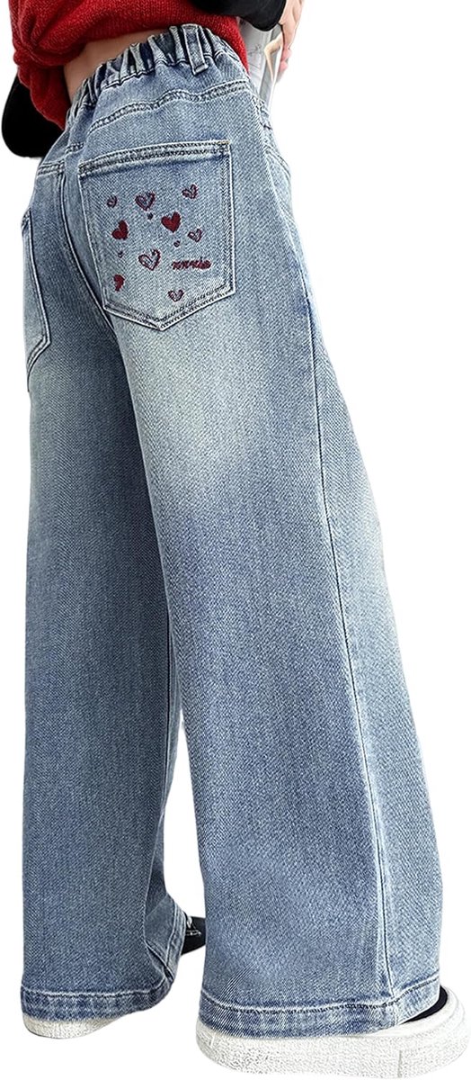 Jeans voor meisjes, hoge taille, brede pijpen, denim, losse bootcut, voor kinderen van 6-15 jaar