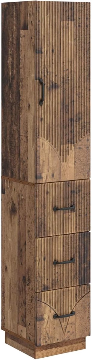 Kastset van 2 stuks, moderne opbergkast met schuifdeuren, 3 laden, 2 planken, 33 x 34,5 x 87 cm, houtmateriaal, oud hout, voor woonkamer, slaapkamer, kantoor