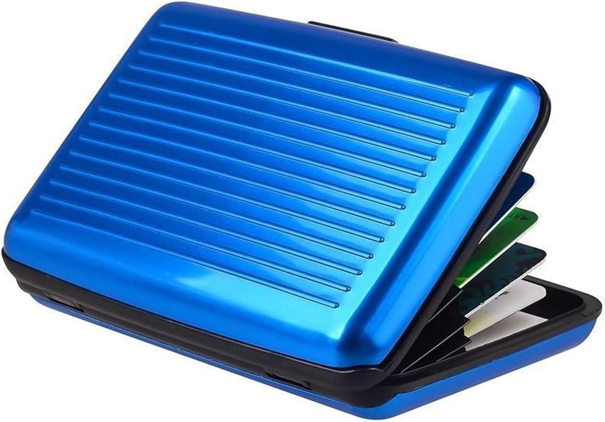 Kaarthouder van aluminium, kaarthouder voor dames en heren, slanke bescherming tegen diefstal, RFID-beschermingskaart voor business, ID, verzekeringen, schulden (blauw), Blauw, 11 X 7,2 X 2,2