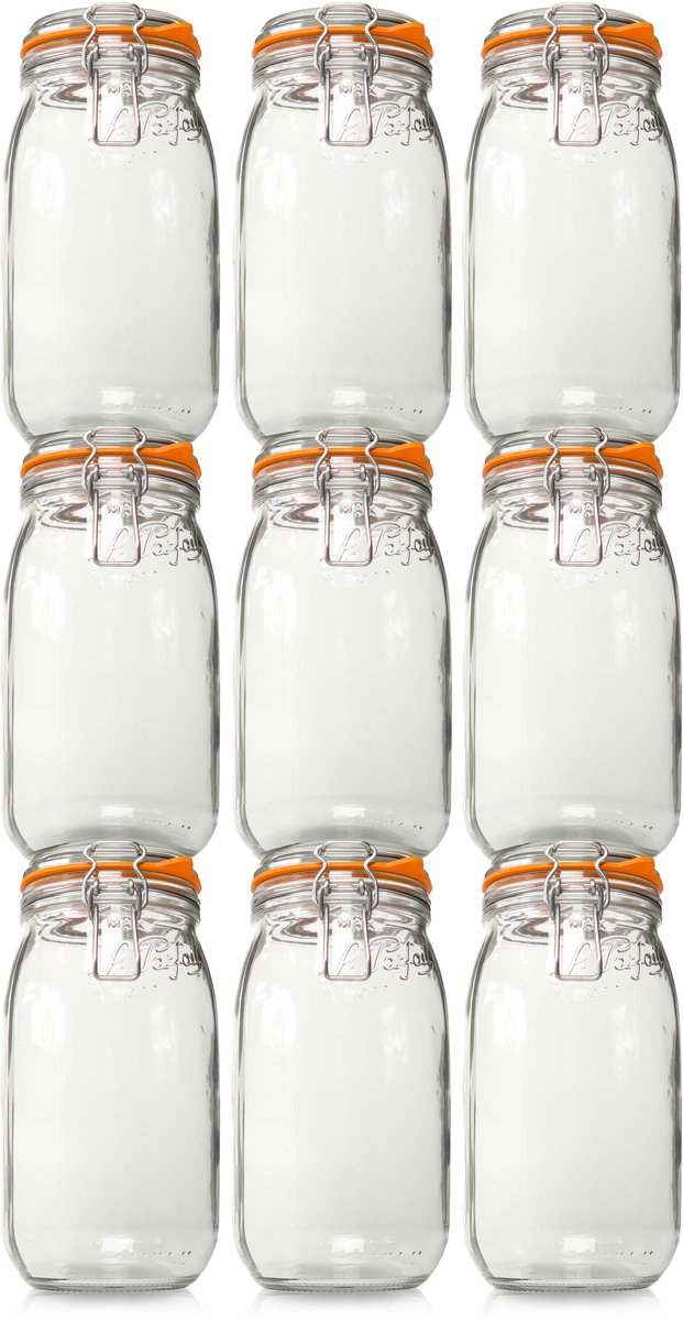 Le Parfait 3000ml Weckpotten Set XXXL (9x 3000ml) | OP=OP Voordeelset van 9 stuks | Premium kwaliteit | Zeer Robuust en Voedselveilig | Ideaal als voorraadpot, inmaakpot of conserveerpot | Made in France