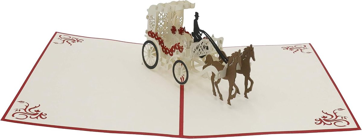 Bruidspaar koets, huwelijk, leesbische bruiloft, vrouw, Mrs. s.Mrs, lesbian bruiloftskaart, 3D vouwkaart, pop-up kaart, wenskaart, wenskaart, cadeaukaart