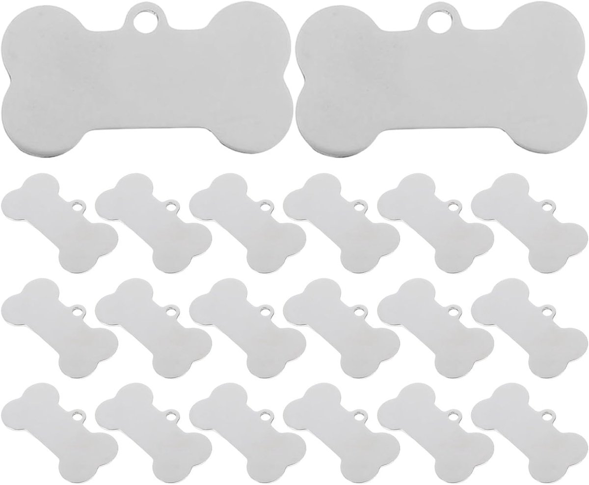 20 Stuks Rvs Botvormige Hondenpenning Blank Gravurebare Huisdier Id Label Comfortabele Burrvrije Randen Duurzame Halsband Tags voor Honden