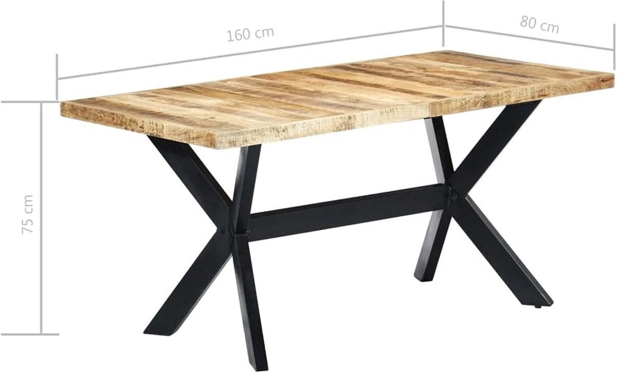 Tafel, eetkamer, keuken, vintage, industrieel, mango-hout, 160 x 80 x 75 cm, industriële vintage eetkamertafel