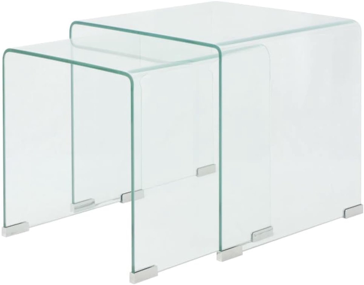 Woonkamertafel, woonkamerdecoratie, tweedelige set van gehard glas, transparant, voor woonkamer, kantoor, slaapkamer