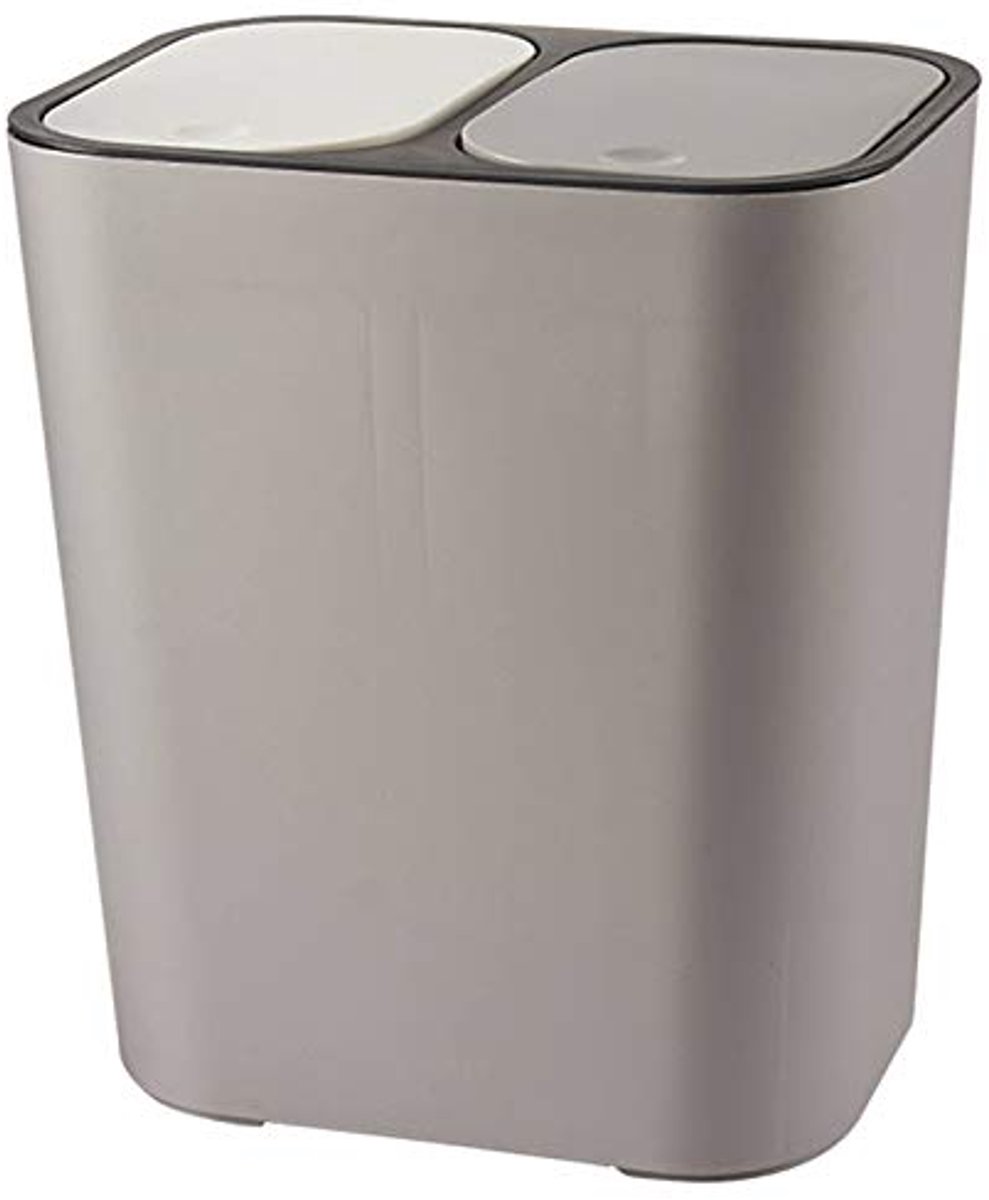 Rechthoek Plastic Drukknop Dubbele Compartiment 12 Liter Recycling Afvalbak Vuilnisbak Grijs