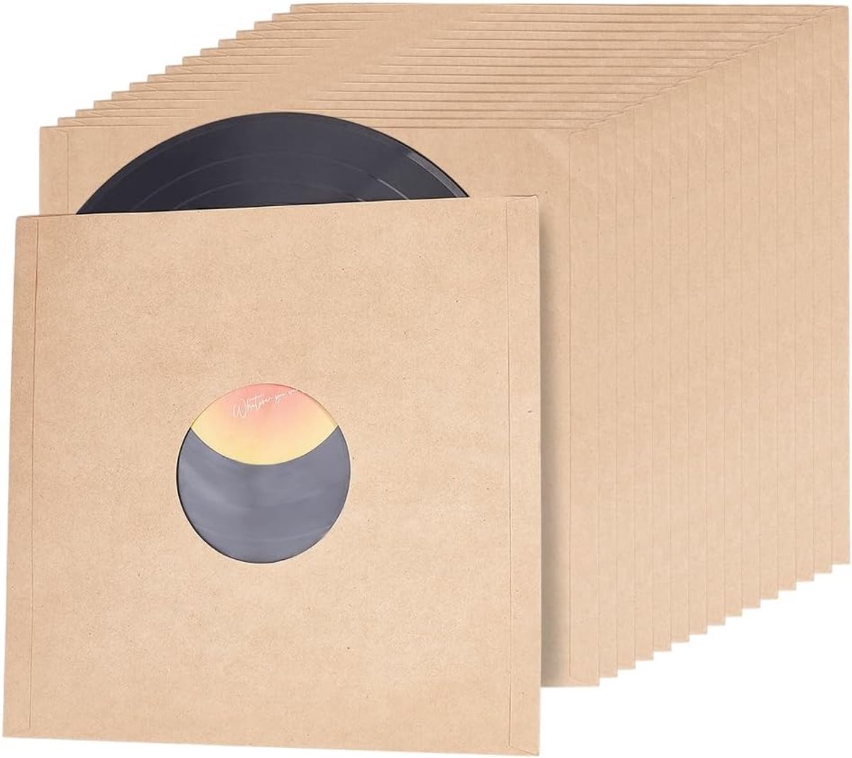 Dailygoods- Albumhoezen 31 cm - 16 Stuks - Bruine Kraft Papieren Hoezen - Vinylhoezen met Binnenzakken - Opslag en Decoratie - 110 gsm