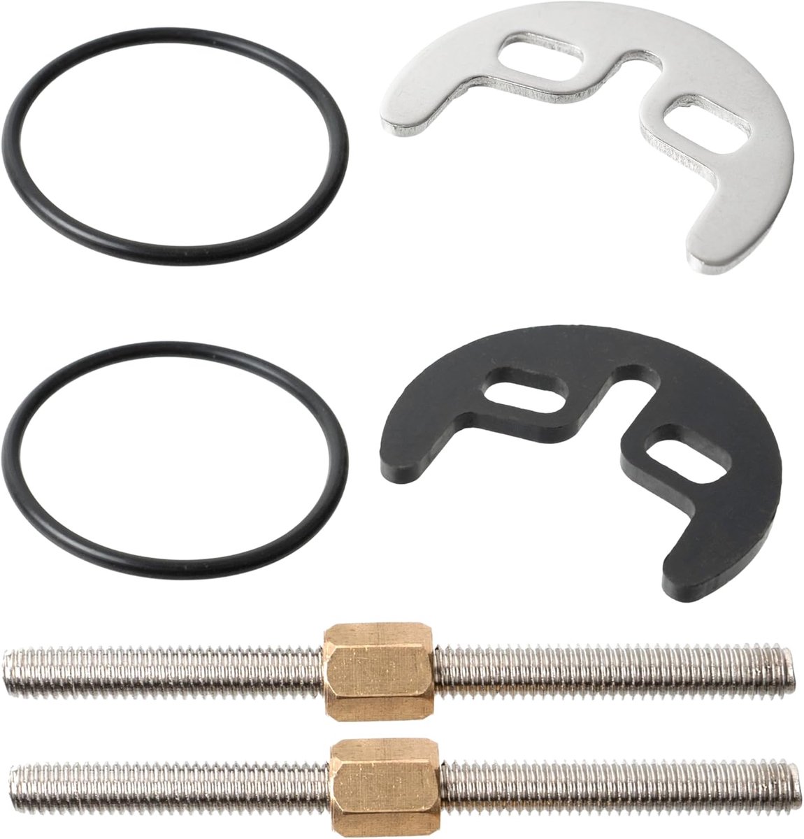 Wastafel- en gootsteenkranen schroefsysteem, 1 set, met M6 schroef 80 mm, montageset met twee gaten voor kraanbevestiging, incl. hoefijzermontageplaat, moeren, rubberen sluitring en 2 x O-ring