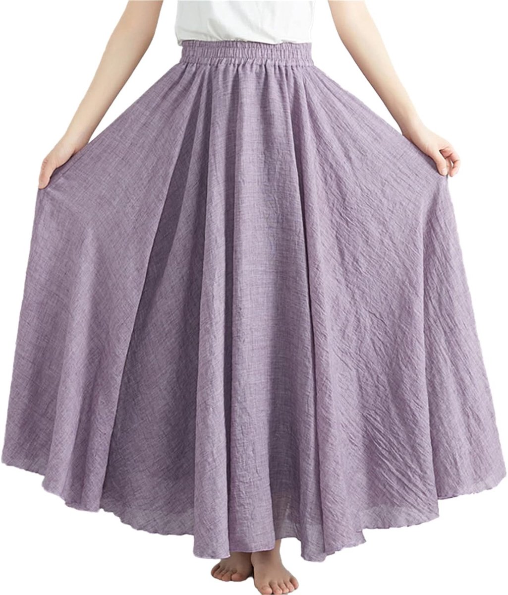 skirts for women Summer Loose Large Size Cotton And Linen Skirt Elastic Waist A-Line Long Skirt Solid Color Pleated Skirt