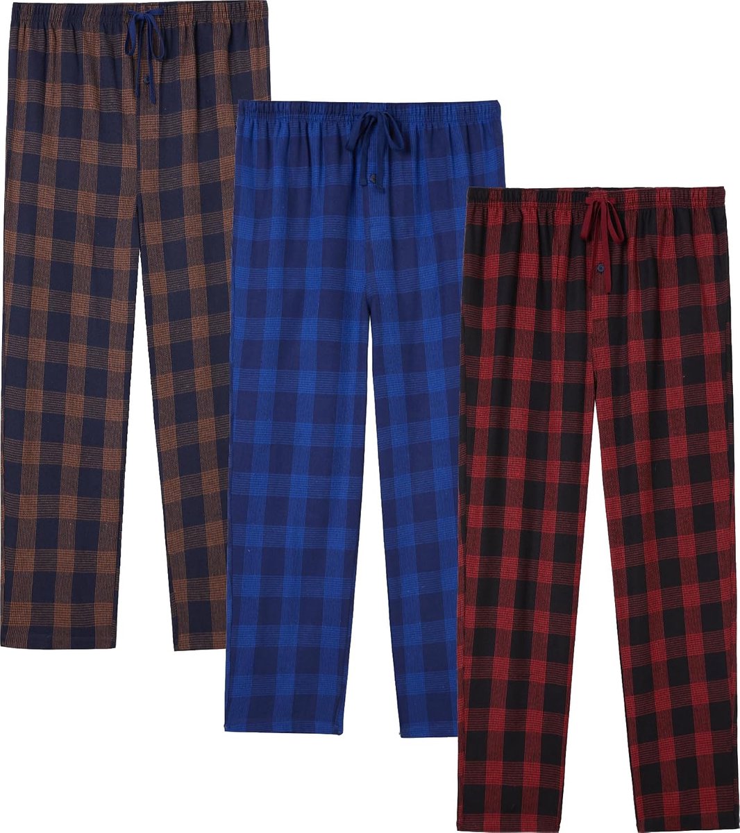 Herenpyjamabroek van Katoenflanel met Zijzakken en Trekkoord, Lang en Losvallend Model Voor Loungewear