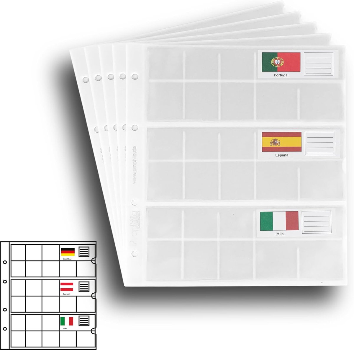 5 small Prophila Kobra coin sheets for euro coins with flags cards