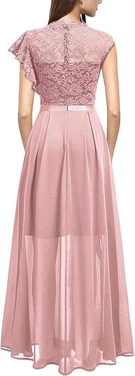 Feestjurk voor vrouwen met kant en ruches, ronde hals, sweatshirt-stijl, avondjurk, elegante partyjurk met splice-design, figuurvriendelijk en modieus voor bruiloft, gala en speciale — afbeelding 2