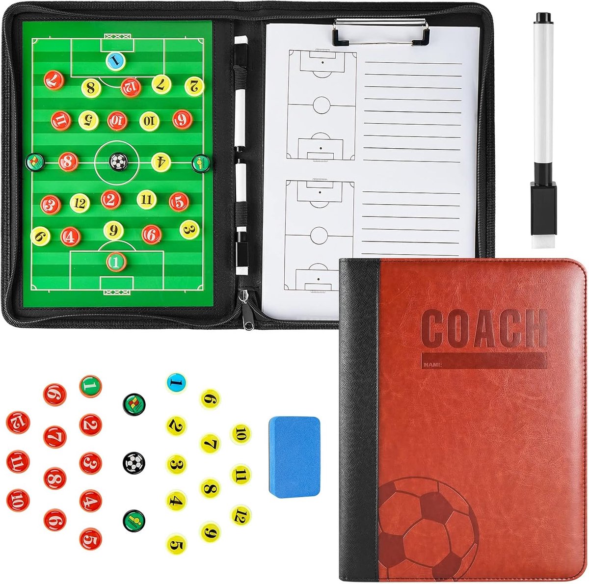 Tactiekbord Voetbal, RoseFlower Pro Football Futsal Coaches Tactical Board met Stift, Magneten, Wisser - Soccer Tactisch Markeerborden Voor Tactische Begeleiding en Pre-match Training Too