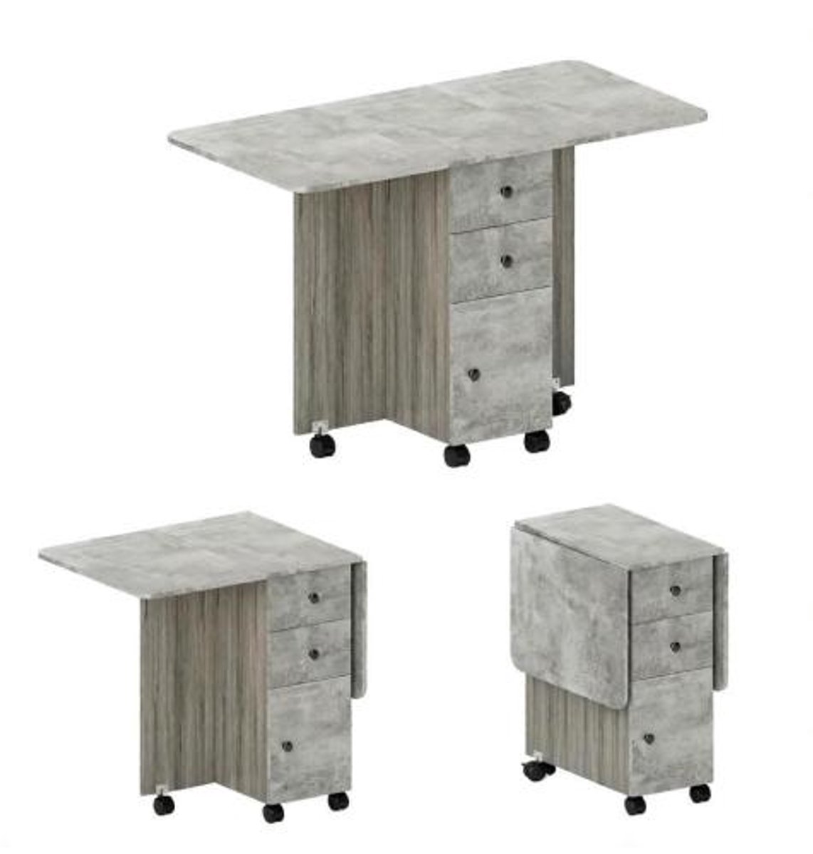 Opklapbare eettafel - Ruimtebesparende tafel - Met handige lades - 6 soepele wielen - Maximaal 30 kg - Voor kleine ruimtes - 120x60x76,5 cm - Grijs