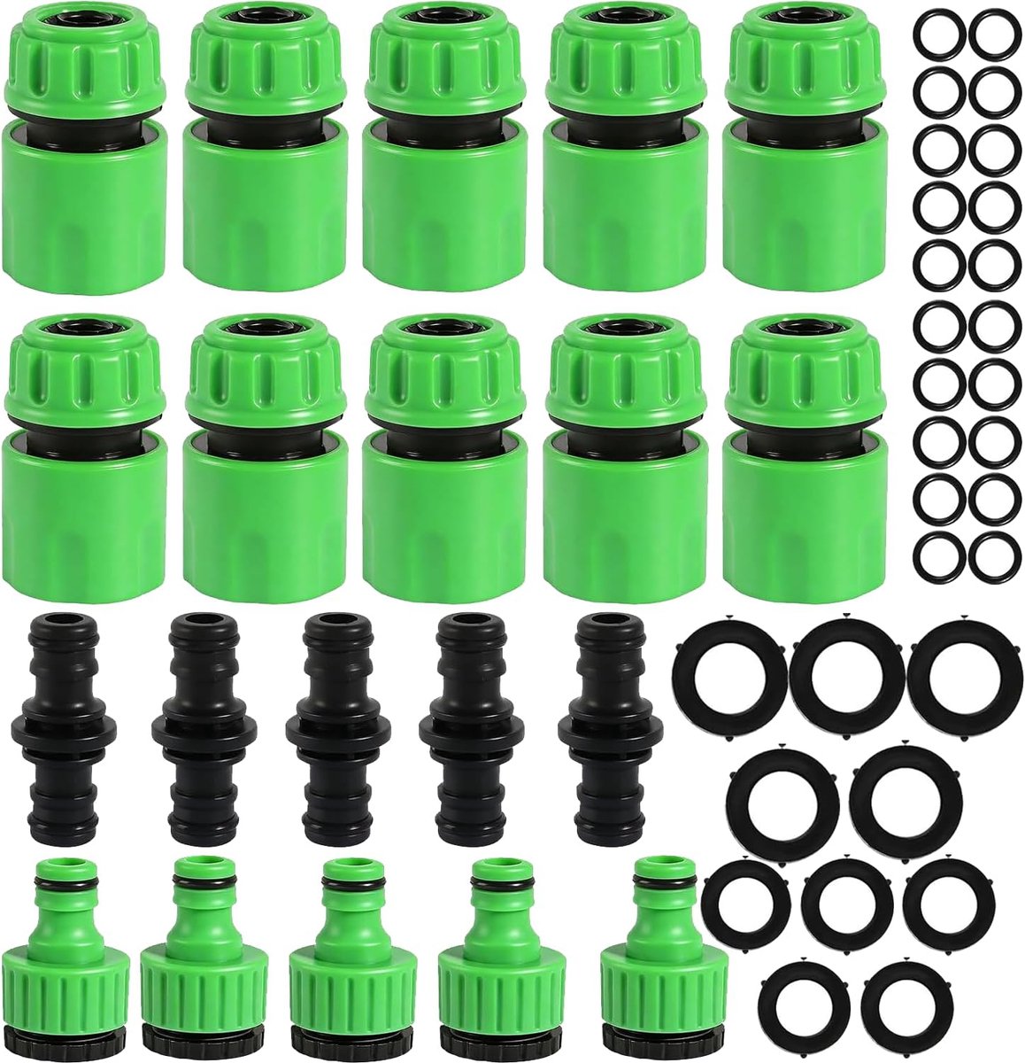 20 stuks tuinslangverbindingsset, slangaansluiting 1/2 inch met snelkoppeling, dubbele stekker, tuinslangaansluiting, lekvrije tuinirrigatie, accessoires voor gazon en erf
