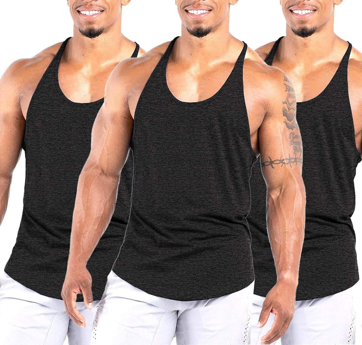 Workout Stringer Tank Tops Atletische Sneldrogende Y-Back Tops Bodybuilding Spier Shirts voor Gym (1 of 3 Pack)