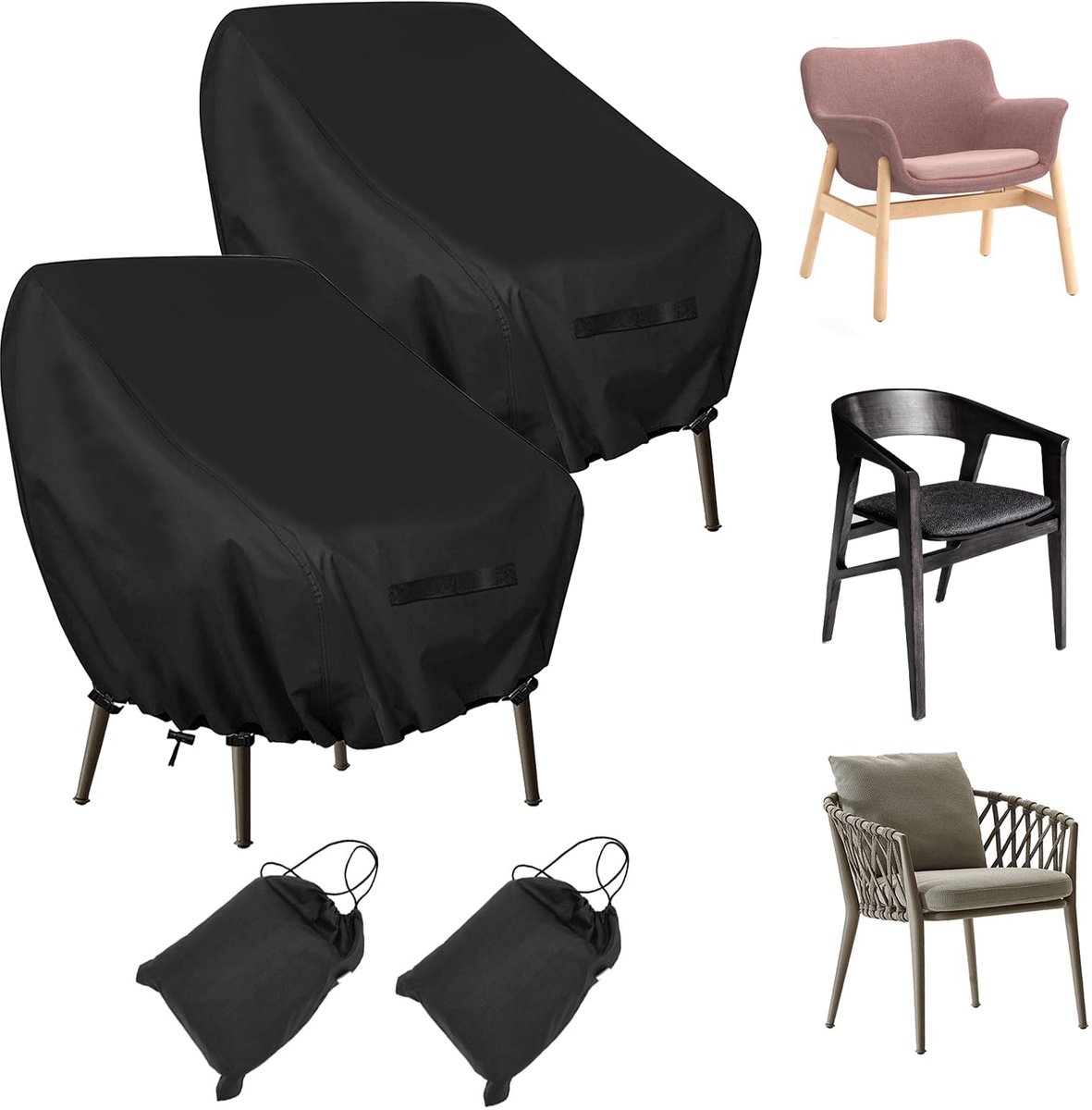 Famanu 2-delige tuinstoelhoes, beschermhoes voor tuinstoelen, beschermhoes voor tuinstoelen, tuinstoelbeschermhoes, 210D Oxford-stoffen bekleding, afdekking voor tuinstoelen, balkonstoelen (97 x 89 x 74 cm) wit
