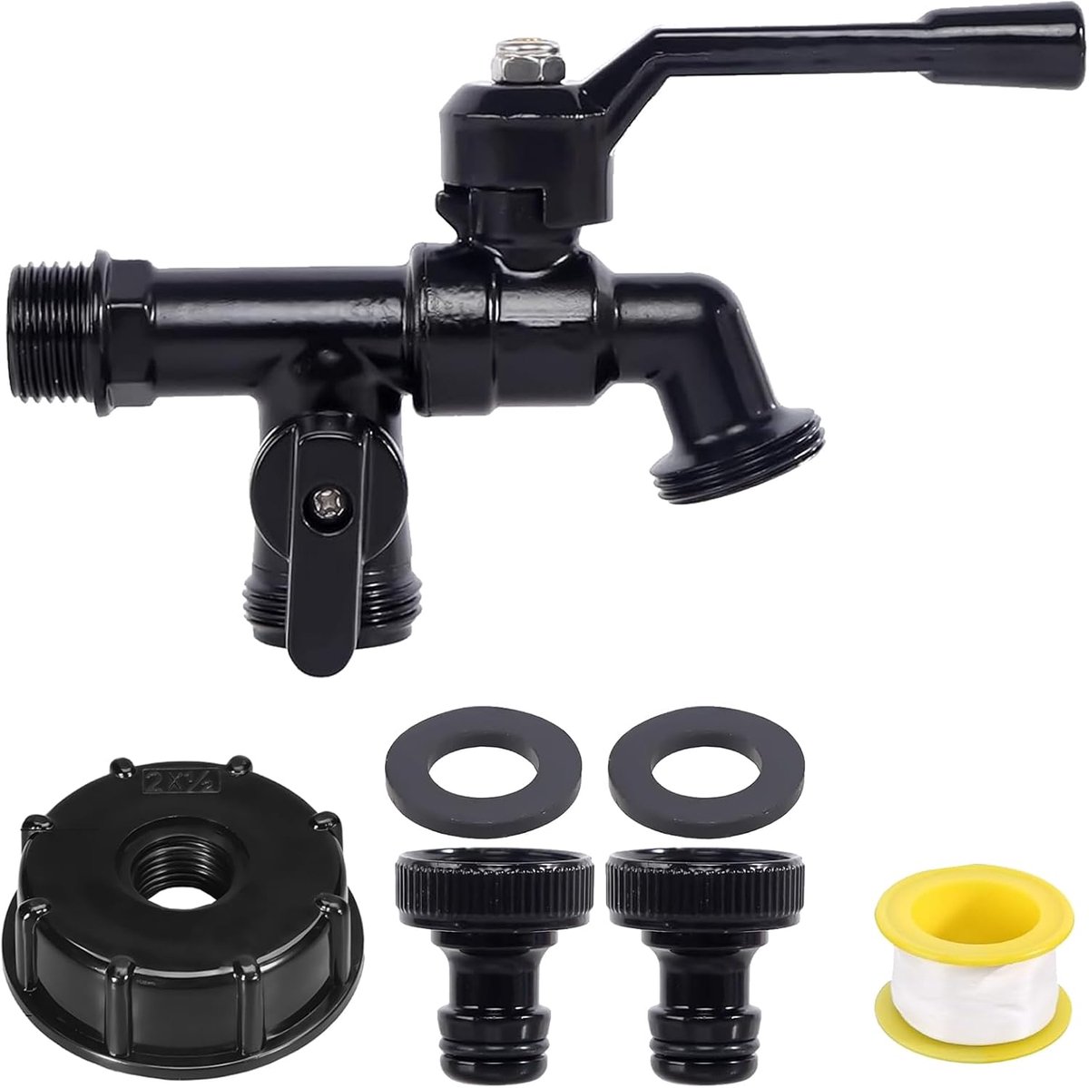Armaturen voor buiten, dubbele kraan van messing, 1/2 inch, dubbele tuinkraan 1/2 inch, dubbele kraan van messing, roestvrij en vorstbestendig, voor tuin, wasmachine