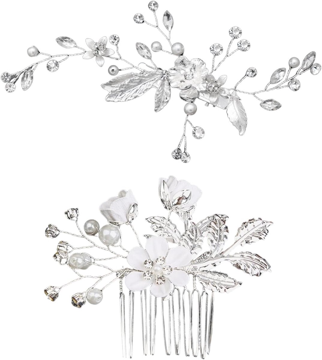 1 Diamant Bezaaid Haarspeld En 1 Zilveren Haar Kam, Elee En Prachtige Hoofdtooi, Prachtige Bruiloft Accessoires, Geschikt Voor Bruiden, Vrouwen Trouwjurk.