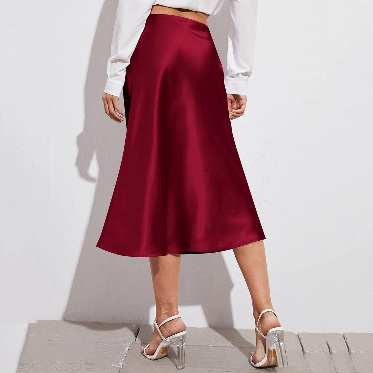 Damesrok, hoge taille, geplooid, uitlopend, trapezium, portemonnee, party, cocktail, lente, zomer, herfst, winter, A-lijn, lang, midi-stijl, A34