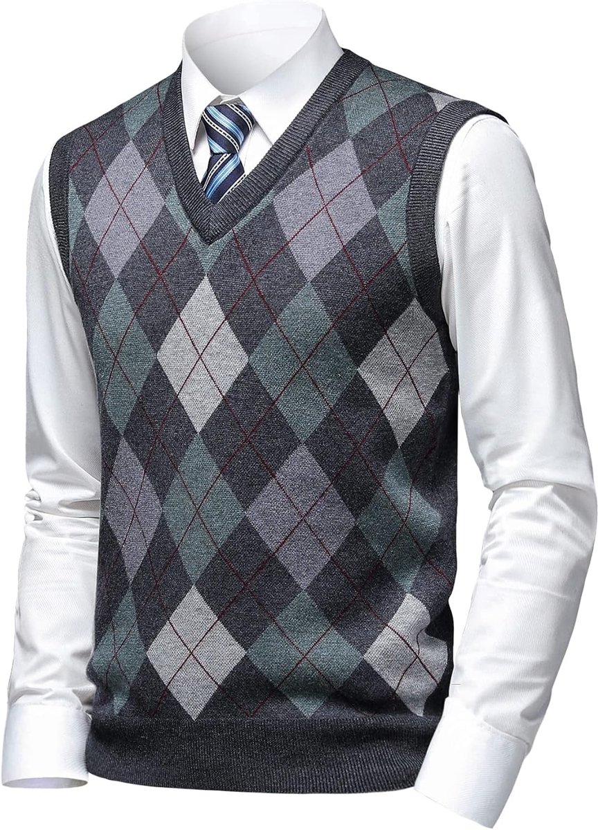Argyle trui, vesten, klassieke V-hals, gebreide mouwloze trui, herfst, winter, warme tanktops