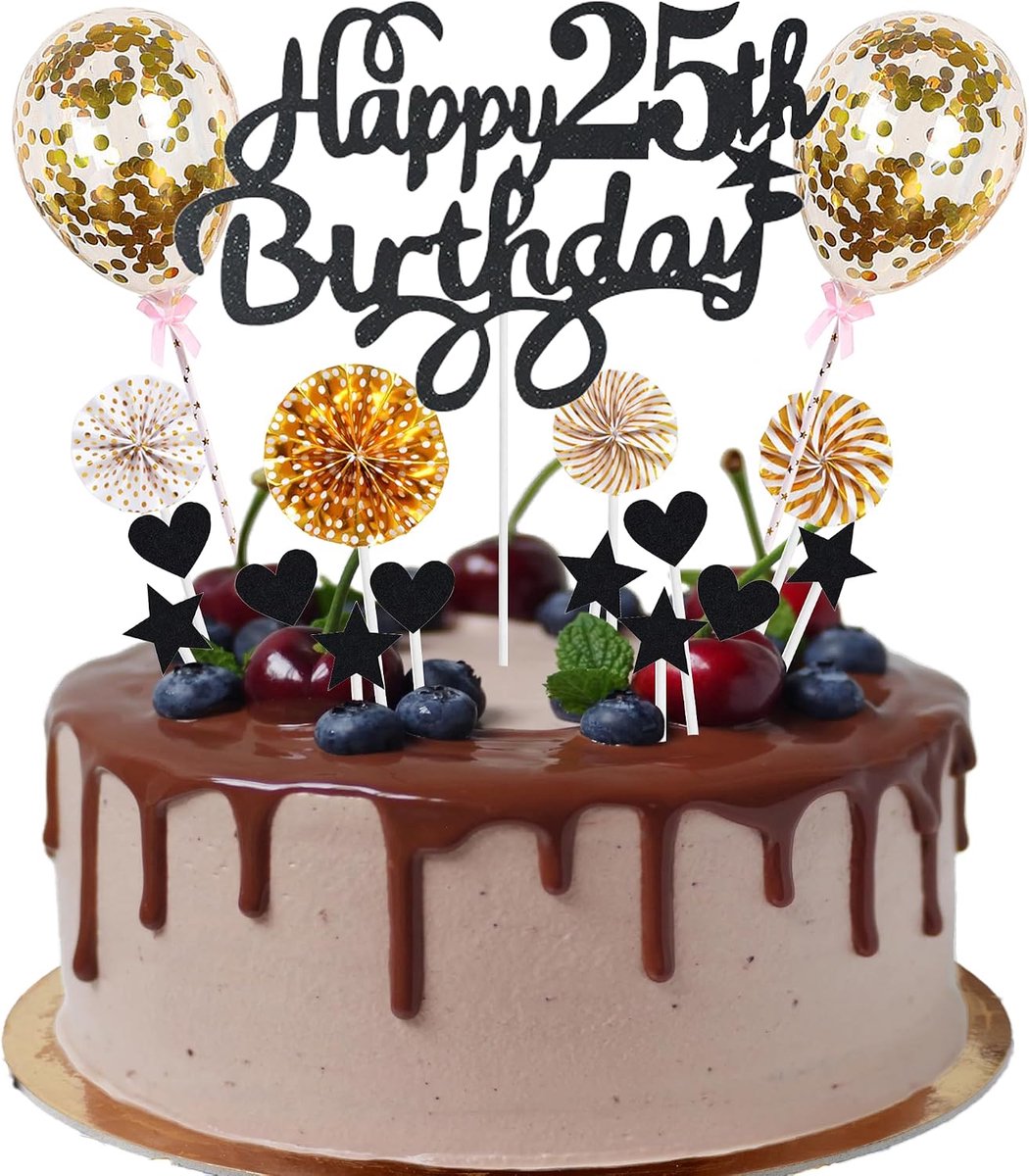 Man Vrouwen 25e Verjaardag Hello 25 Cake Zwart Goud Met Hart Ster Ballon Happy 25th Birthday 25 Jaar
