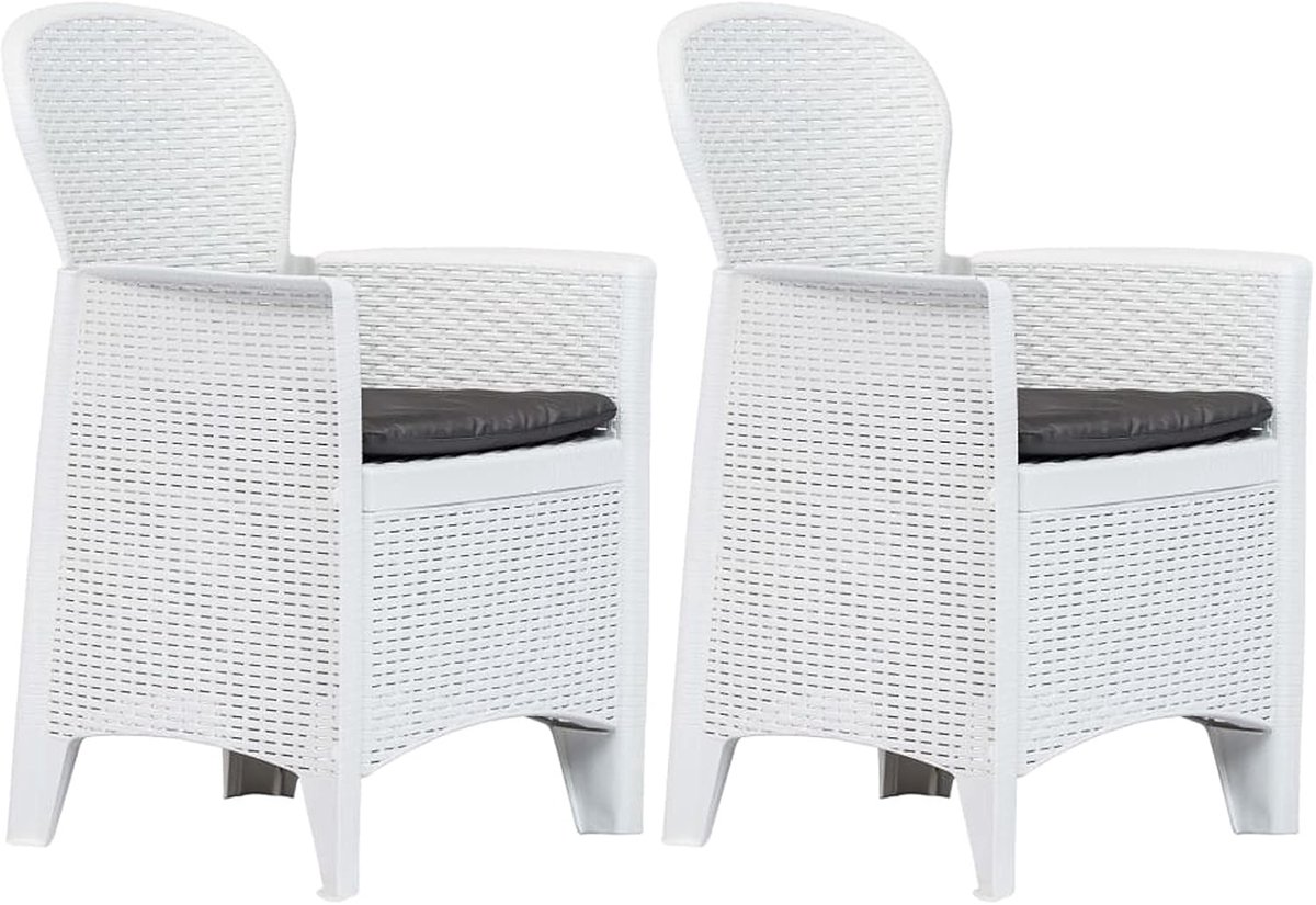 Set van 2 polyrotan tuinstoelen met kussens, rotan tuinstoelen, stoelen voor tuin, terras, balkon, wit, 59 x 57 x 89 cm
