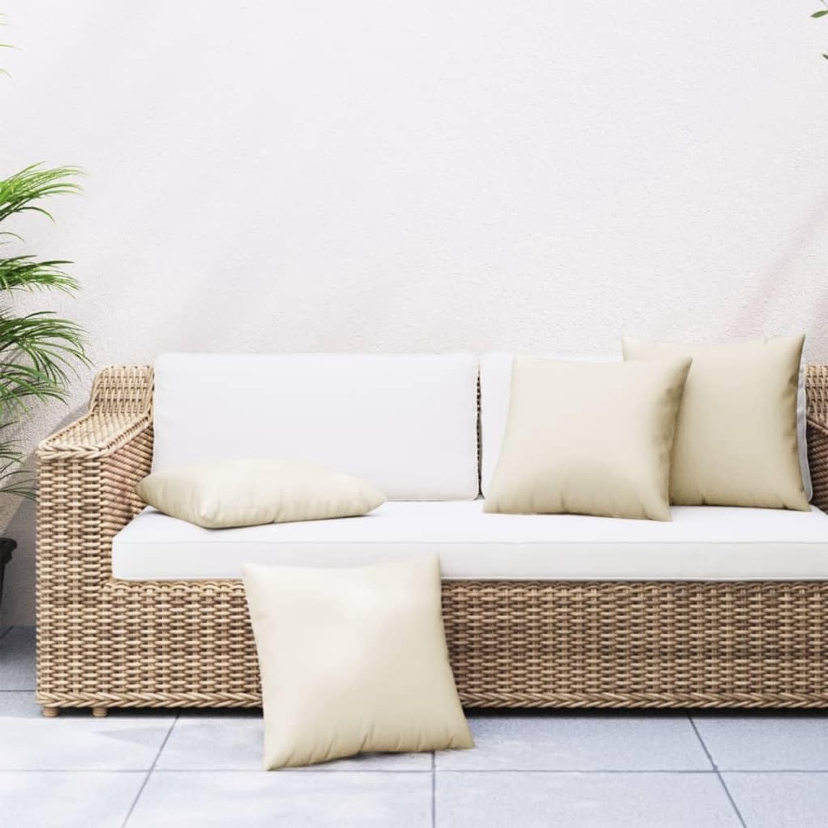 Set van 4 bankkussens, overtrek, bankkussens, 40 x 40 cm, crèmekleurig, polyester, buitenkussen, tuinmeubelkussen, holle vezelvulling, waterdicht, duurzaam, vormvast