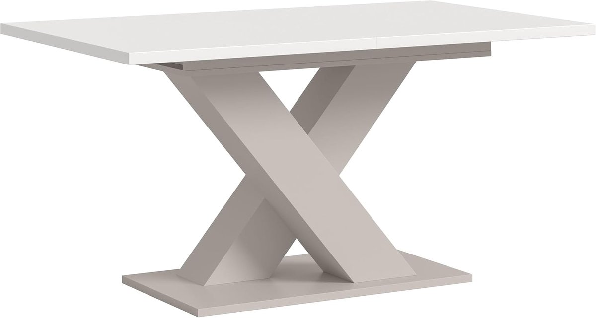 Xonox.home – Eettafel Motion 150-190 x 76 x 90 cm in wit en kasjmier imitatie – uittrekbare tafel met X-onderstel – modern & klassiek – een lichte blikvanger voor keuken en eetkamer